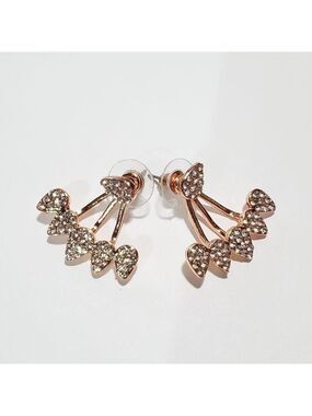 Teardrop water drop Rose goldtone hugger cuff Rhinestone pierced earrings